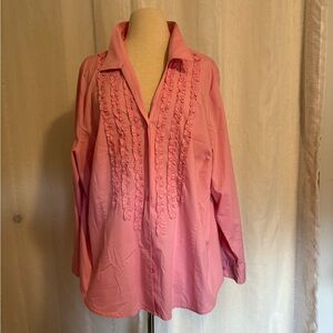 Liz & Me Pink Button Down Shirt with Ruffles